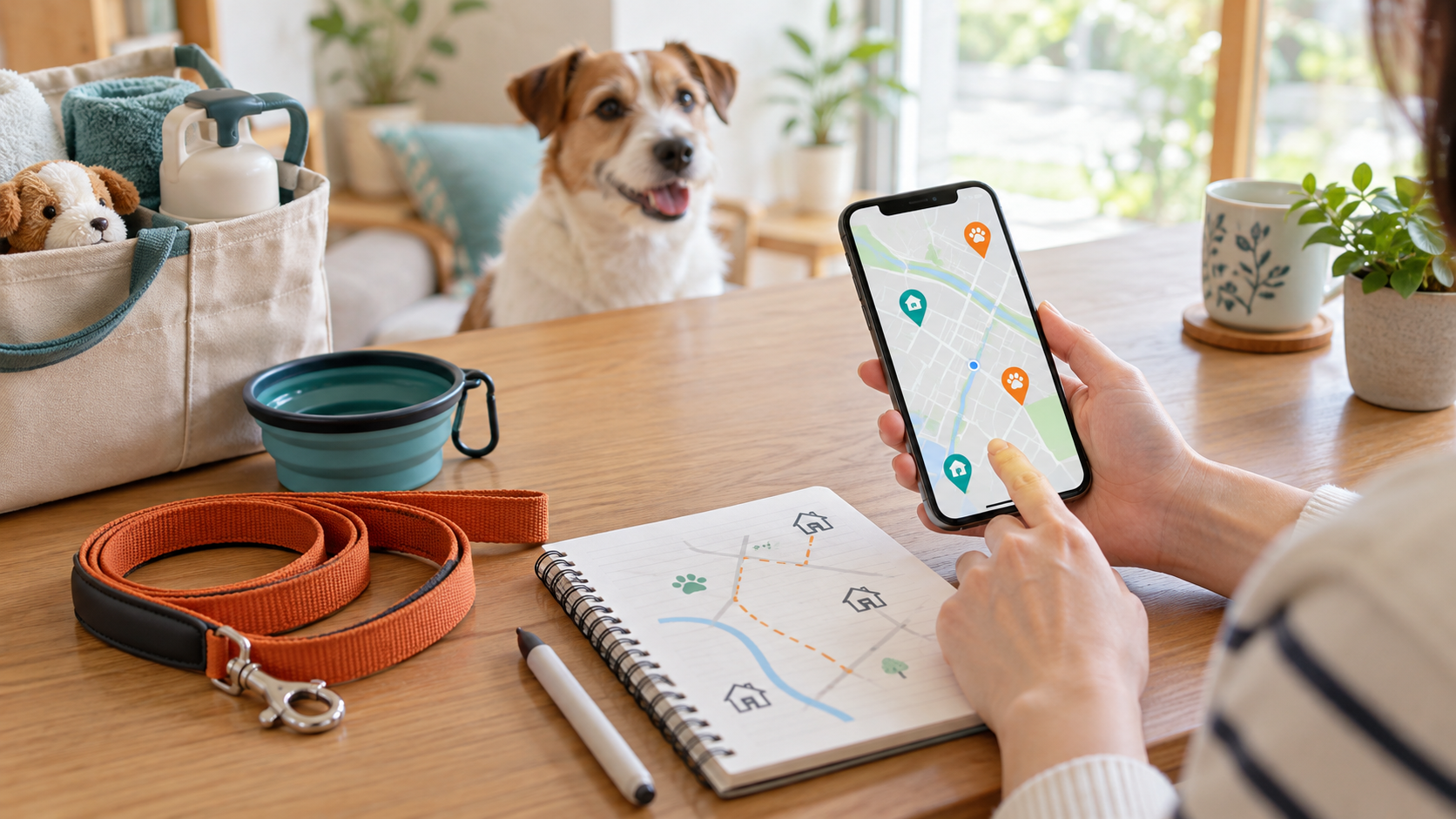スマートフォンの地図でペット避難ナビの避難所を検索するイメージ