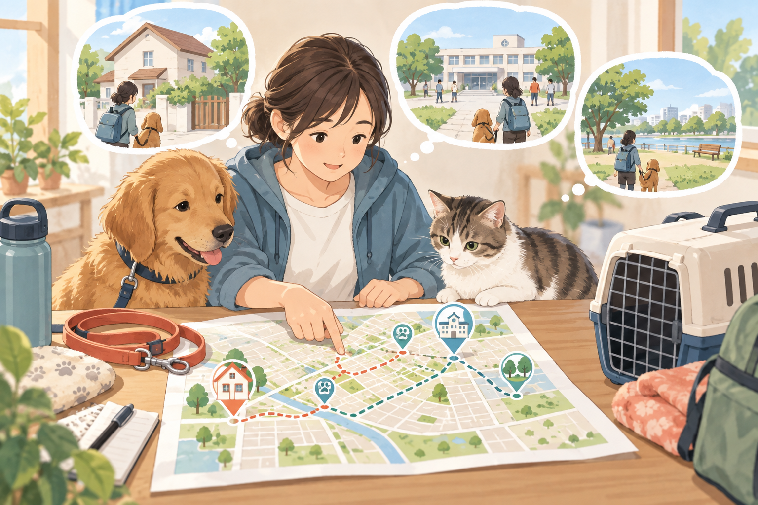ペットと避難するための避難先を地図で確認する飼い主