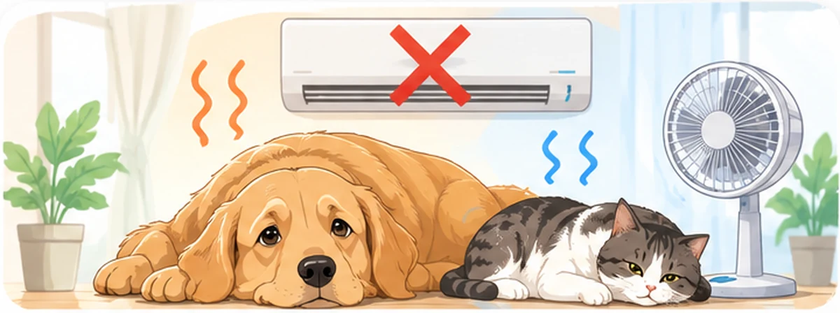 停電でエアコンが使えず犬猫の暑さ寒さが心配なイラスト