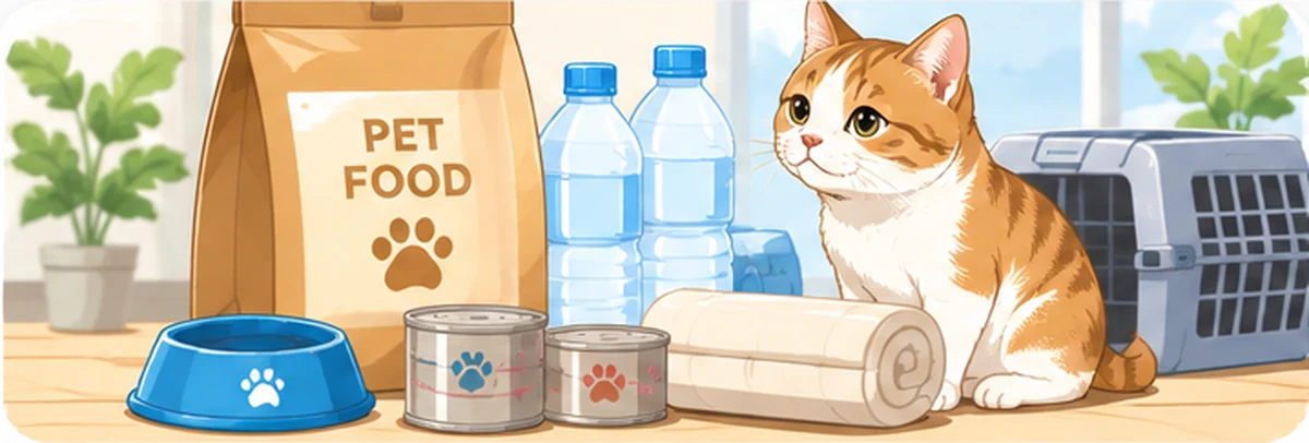 ペットフードと飲み水を備蓄するイラスト
